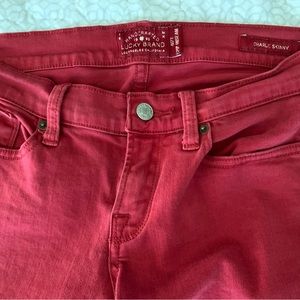 Lucky Brand 4/27 29” Charlie Skinny Red Jeans with side ankle zippers